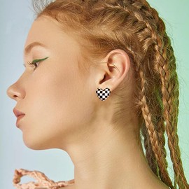 coadipress Cute Checker Small Hoop Earrings for Women Black and white checkerboard Heart Stud Earrings Heart Earrings White Black Enamel Hypoallergenic Hoop Earrings Trendy Jewelry Gifts (Heart)