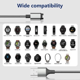 Garmin Watch Charger Cable, Nylon Charging Power Cord 2 Pack 1.2M, Compatible with Garmin Fenix 5 5S 5X 6 6S 6X Pro, Forerunner 745 935 945 955 965 Solor 245 255 265 Music, Vívoactive 3 4 4S