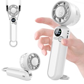 Handy Fan, Cooling Plate Included, 1 Second Cooling Sensation, 100 Levels of Powerful Airflow, Neck / Tabletop, Hand Held / Sit with Carabiner and Strap, Maximum Operation of 12h, Portable Fan, Small