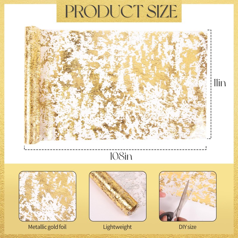 NLUS 2 PCS Gold Table Runner, 11"x108" Per Roll Sequin