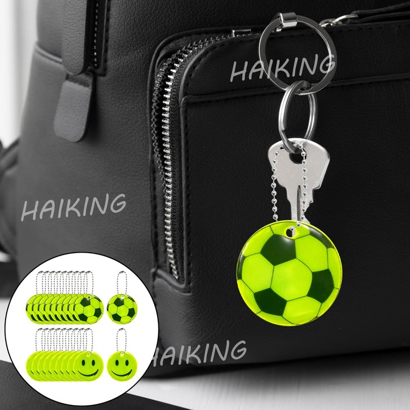 HAIKING Reflective Keychains, 20 PCS Night Light Soccer and Smile