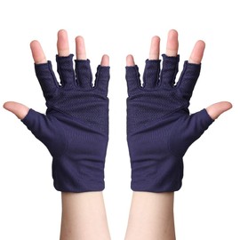 UV Protection Gloves, Fingerless, Gloves, Firmly Guard UV Rays, Mesh Ventilation, Protects Driving, Bicycle, Hands, Anti-Slip, Simple, Black, blue (dark)