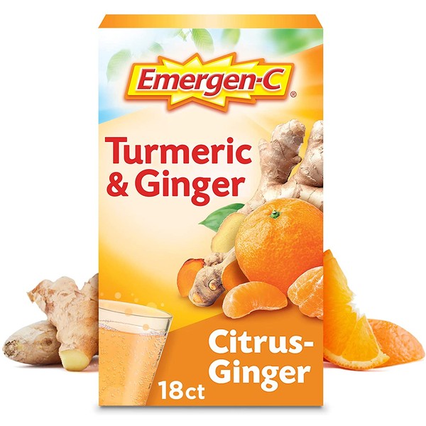 Emergen-C Citrus-Ginger Fizzy Drink Mix Turmeric and Ginger Immune Support Natural Flavors with High Potency Vitamin C, 18 Count