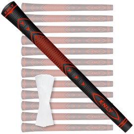 KNLY Golf Grips Set of 13 - High Traction and High Feedback Rubber Golf Club Grips with Anti-Slip and All Weather Performance，13 Grips with 15 Tapes and 13 Grips with All Repair Kits for Choice. (Black red-2 in 1(13 grips only with 15 tapes), Midsize)