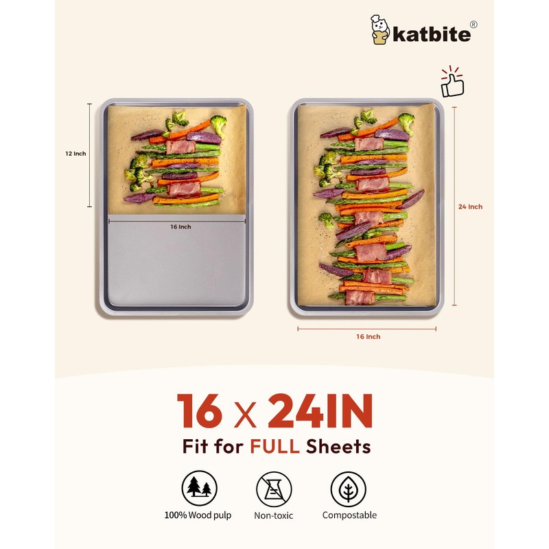 Katbite 16x24 Inch Parchment Paper Sheets, 100Pcs Non-Stick Precut Baking