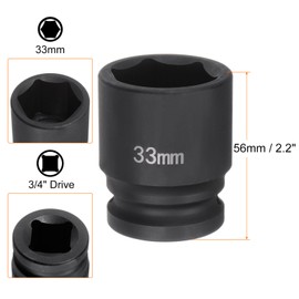QUARKZMAN Deep 6 Point Impact Socket 3/4" Drive 33mm Metric 40Cr Alloy Steel Impact Socket for Spindle Axle Nuts