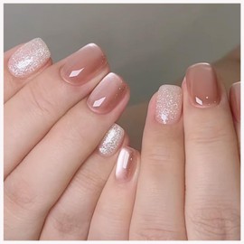 MISS MUMU Nail Tips, 24 Pieces, Short, Spring and Summer, Simple, Cute, Stylish, Popular, Nail Seal, Bride Nails, Glossy, False Nails, Coming of Age of Age Ceremonies, Weddings, School Entrance