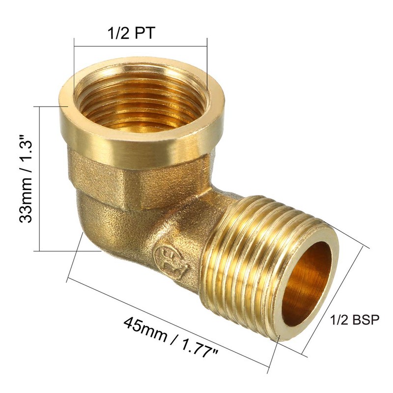 sourcing map Brass Elbow Pipe Fitting 90 Degree 1/2 BSP
