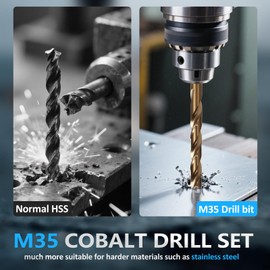 Cobalt Drill Bit Set, Yougfin 29PCS M35 Metal Drill Bit Set for Steel 1/16"-1/2" Drill Bits for Hardened Steel, Stainless Steel, Alloy Steel, high Speed Steel with Index Case