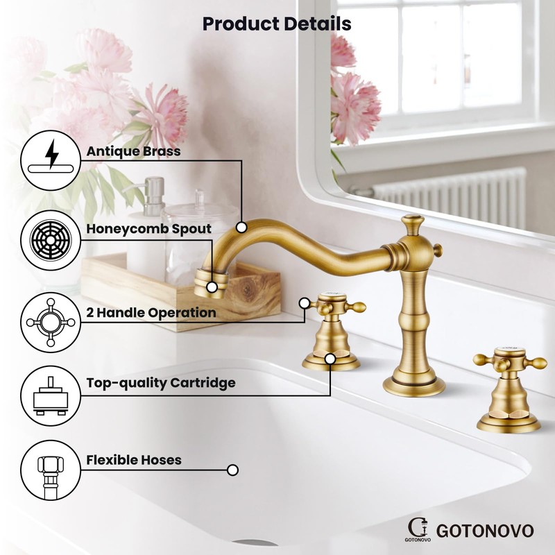 gotonovo Bathroom Faucet 3 Hole 8 Inch Widespread Bathroom Sink
