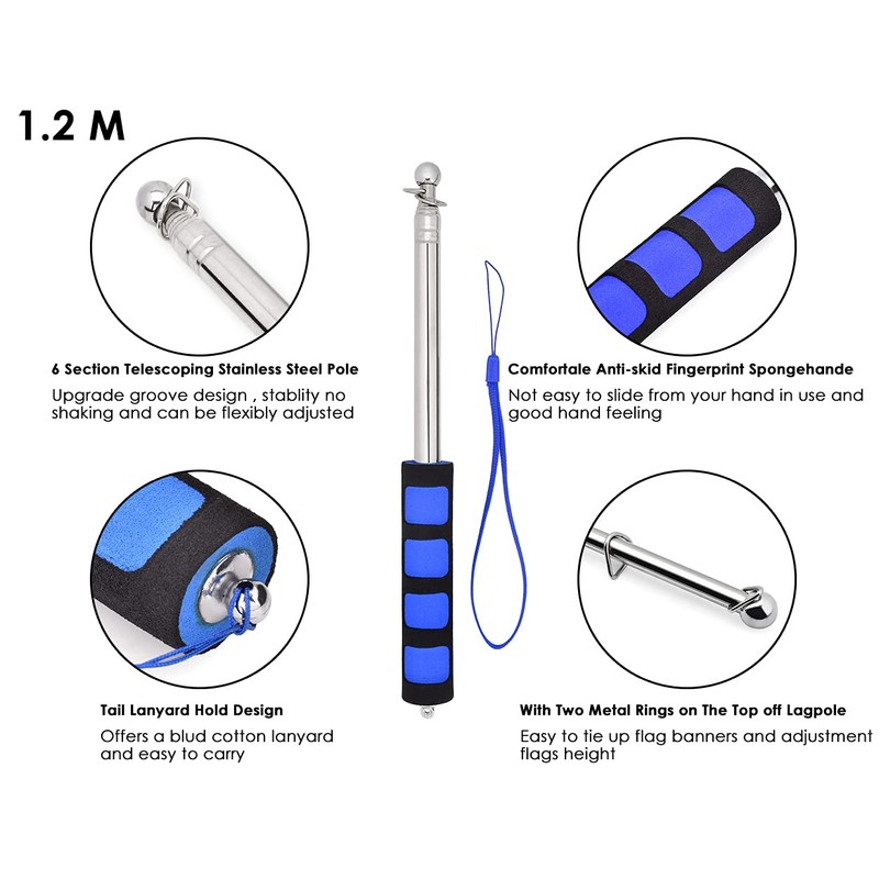 Telescopic Flag Pole 2 Pcs Handheld Flag Pole Stainless Steel