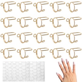 20pcs Wudu Nail Rings,Reusable Nail Rings With 120pcs Adhesive Nail Tabs,Nail Rings For Women,Size Adjustable Detachable Nail Rings For Halal Nail For Muslim Wearing Manicure Nails(Gold,Silver)