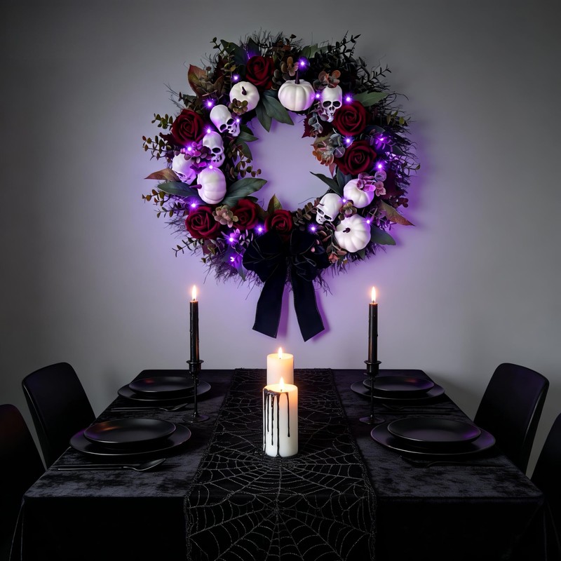 HipTree 20 Inch Gothic Halloween Wreath for Front Door with