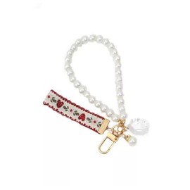 Htppzjr 1Pc Cute Women's Imitation Pearl Chain Key Chain Girl Heart Strawberry Lace Ribbon Car Pearl Key Ring Charm Pendant Bag Hanging Keychains Charm Accessories