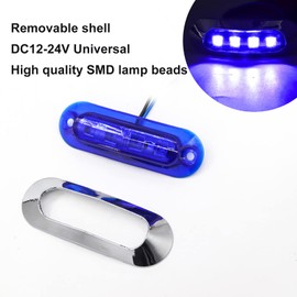 Biqing 10PCS 12V/24V Side Marker Lights Blue,4LED Cab Marker Lights Front Rear Light Position Clearance Lamp Interior Lights with Chrome Bezel for Auto Car Bus Truck Lorry Trailer Boat Deck Courtesy