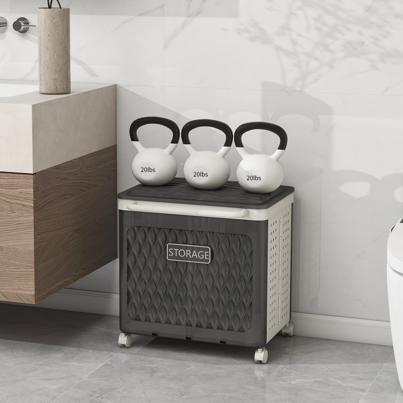 Laundry Hamper with Wheels and Lid, Foldable Clothes Basket for