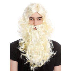 WIG ME UP - 90760-A+B-ZA615 Wig & Beard Braided Men's Carnival Viking Norman Barbar Dwarf Blonde Light Blonde