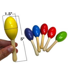 Colorful Mini Wooden Maracas - 6 Pack. (5") 6 Colors in Random Assortment. Real Wood. Musical Instrument Shakers Great Noisemakers for Toddlers, Kids, Party Favor, DJ Props (6 Colors, 6, Pack)