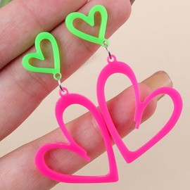 80s Neon Acrylic Earrings Lightning Earrings Neon Heart Earrings Colorful Retro Earrings Glow Party Neon Accessories for Women-8