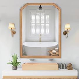 WallBeyond 30" x 40" Wood Bathroom Mirror for Wall Mounted, Rustic Rounded Corner Vanity Mirror for Entryway, Living Room or Bedroom Home Decorative [30" x 40" Natural Color]