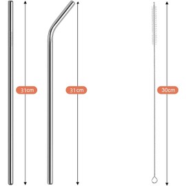 QHFlashbuy 4 Stück 304 Edelstahl Strohhalme Wiederverwendbar mit 1 Reinigungsbürsten,Metall Strohhalme,Strohhalme Edelstahl,Waschbar,Ideal für Smoothie,Milchshake,Säfte 31 cm