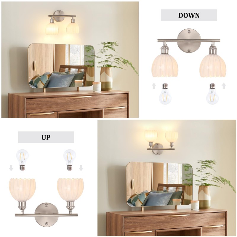 Shenmoyl Bathroom Light Fixtures, 2-Light Vanity Wall Light Over Mirror