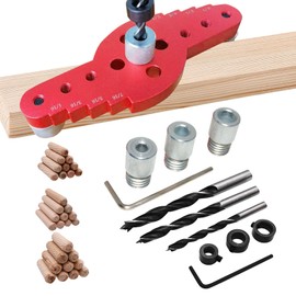 42PC Dowel Jig Kit for Floating Shelf Bracket, Self Centering Scriber with 1/4", 5/16", 3/8" Bits, Drill Guide for Straight Holes, Aluminum Alloy Punch Locator