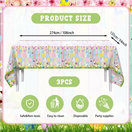 AIBIIN 3PCS Happy Easter Tablecloth Decoration Colorful Easter Bunny Eggs Party Table Covers Spring Disposable Plastic Rectangle Tablecloth Supplies for Home, Kitchen, Dining Room 54 x 108 Inch