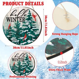 Hello Winter Welcome Door Sign Winter Christmas Door Decor Wooden Farmhouse Wall Hanging Plaque for Christmas Party Home Front Porch Yard Indoor Outdoor Decorations(Pinewood)