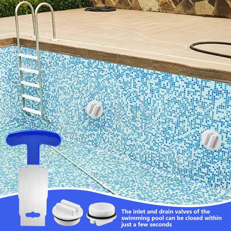 2 Pack 1.5" Threaded Pool Plugs with T-Wrench, Pool Jet