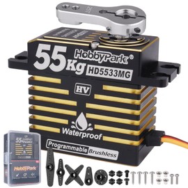 HobbyPark Waterproof RC Servo High Torque Brushless Motor Metal Gear Digital Servo Aluminum Case for 1/8 1/10 RC Crawler SCX10 TRX4 RC Truck Car Buggy RC Basher Control Angle 180° HV (55kg Torque)