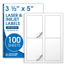 3 1/2" X 5" Matte White Printable Labels Compatible with Inkjet and Laser Printers - 100 Sheets, 400 Stickers for Shipping, Mailing, and Organization - Spartan Industrial