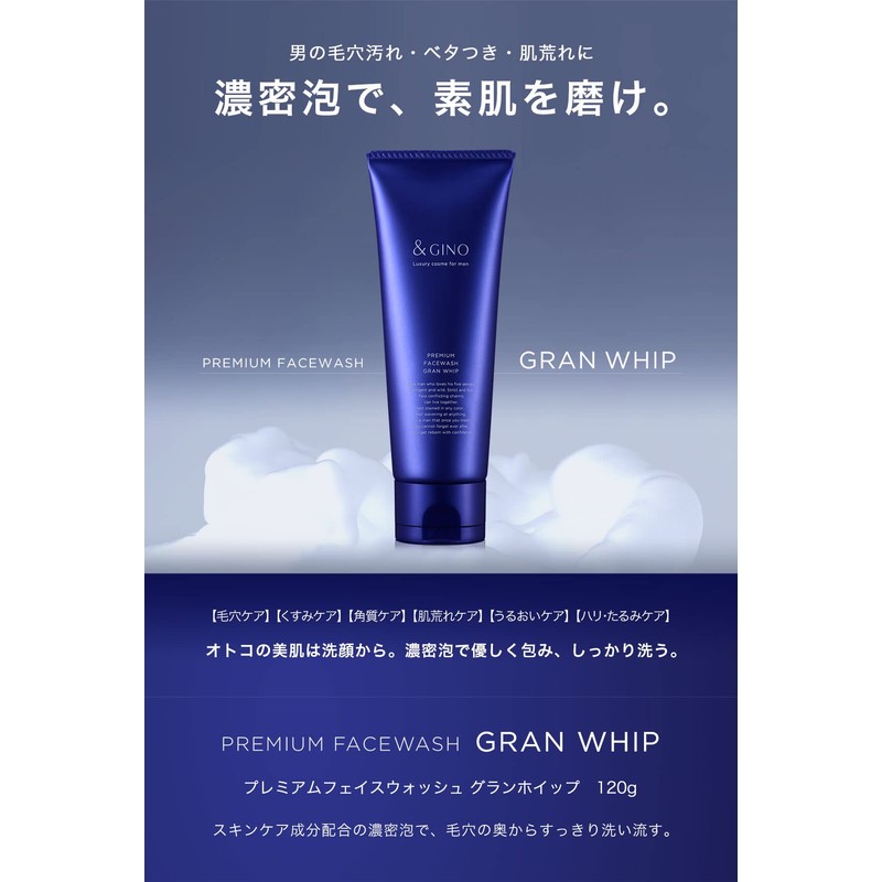 &GINO Men's Facial Cleansing Foam, Premium Face Wash, Gran Whip,