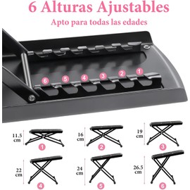 Taburete Ajustable para Guitarra, Taburete para Guitarra de Goma Antideslizante, 6 Niveles de Altura Ajustable Reposapiés Plegable, Guitarra de Metal para un Soporte Comodo y Solido - 2 PK