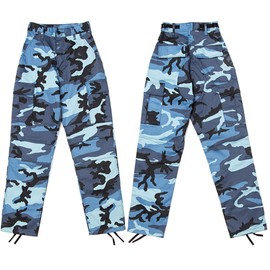 Mens Sky Blue Camouflage Tactical BDU Pants Military Cargo Fatigues Camo Fashion Trousers - XS (26" x 32")