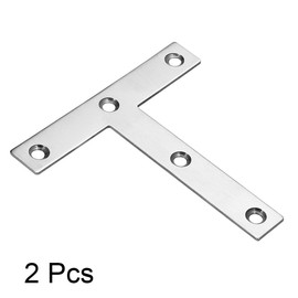 uxcell Flat T Shape Repair Mending Plate, 120mmx120mm, Stainless Steel Joining Bracket Support Brace, Pack of 2