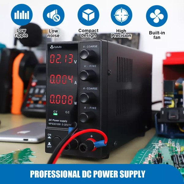 TOAUTO 30V 10A DC Power Supply Variable 4-Digit Lab Test