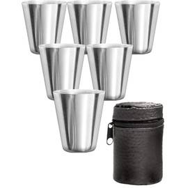 Outdoor Saxx® Set of 6 Stainless Steel tumblers, 6 Unbreakable tumblers + Leather case, Ideal Accessory for Hip Flask
