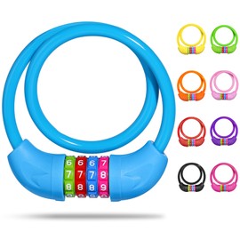 SPGOOD Bicycle Lock with Numbers for Children (10 x 650 mm), Anti-Theft Cable Lock Code Combination, Bicycle Combination Lock for Girls Boys, Bicycle Accessories, Children's Bicycle Lock (Blue)