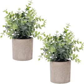 LYRWI 2 Pack Small Fake Plants Eucalyptus Potted Artificial Plants for Shelf Desk Home Bathroom Farmhouse Room Coffee Table Decor (Sage Green)
