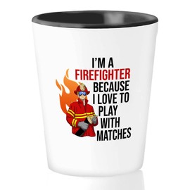 Bubble Hugs Firefighter Shot Glass 1.5 oz - Im A Firefighter Because I Love To Play - Firefighting Rescue People Station Helmet Shield Emergency