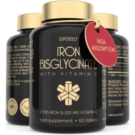 Gentle Iron Tablets 17mg with Vitamin C – High Absorption Ferrous Bisglycinate Iron Supplement for Women & Men – 60 Vegan Tablets for Energy & Fatigue Relief