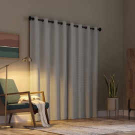Scott Living Rafaela Woven Pattern Chenille Total Blackout Grommet Curtain Panel, 50" x 84", White