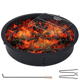 32 inch Inner Fire Pit Ring, Outdoor 2.5MM Steel Firepit Ring Large Bonfire Fire Pit Insert Round, Above In-Ground Fire Pit, Outside Wood Burning DIY for Camping Garden Patio