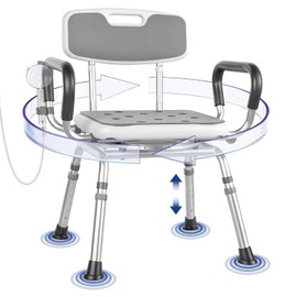 Deluxe Swivel Shower Chair with Arms & Back by CZMY, 360° Locking Seat, 5-Level Height Adjustable, Padded Heavy-Duty Bath Chair, 300 lbs, for Seniors, Elderly, Handicap & Disabled
