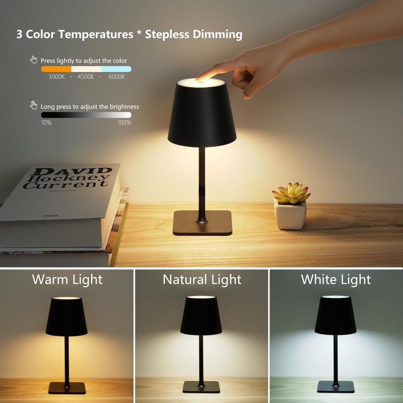 Fizrice Cordless Table Lamp Rechargeable Lamps: 6000mAh Battery Operated Table