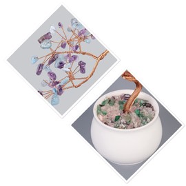 TUMBEELLUWA Reiki Crystal Bonsai Tree with Ceramic Bowl Base Fengshui Stone Money Tree with Quartz Garden Stand for Wealth and Good Luck, Amethyst & Aquamarine