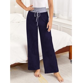 iChunhua Maternity Lounge Pants for Women Comfy Loose Wide Leg Sleeping Pj Pant(Navy Blue #2,M)