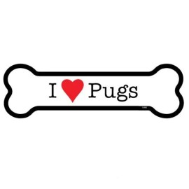 I Heart (Love) Pugs Dog Bone Shaped Cute Fridge Car Home Magnet 2X7 W/ Heart NEW