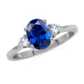 Silvershake 8X6mm Created Oval Shape Blue Sapphire 925 Sterling Silver Engagement Ring September Gemstone Birthstone Size 10